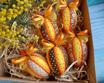 Zestaw 5 jajek wielkanocnych z materiału Ozdoba w kształcie jajka wielkanocnego Ozdoby pikowane Dekoracja na choinkę wielkanocną Rustykalne jajka wielkanocne Wisząca wiosenna dekoracja wielkanocna