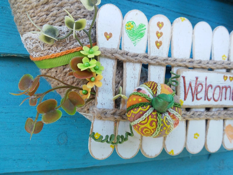 Pumpkins wreath Birdhouse wreath Country style Gift for housewarming Door decor Welcome door wreath Rustic decor Wreath for the front door
