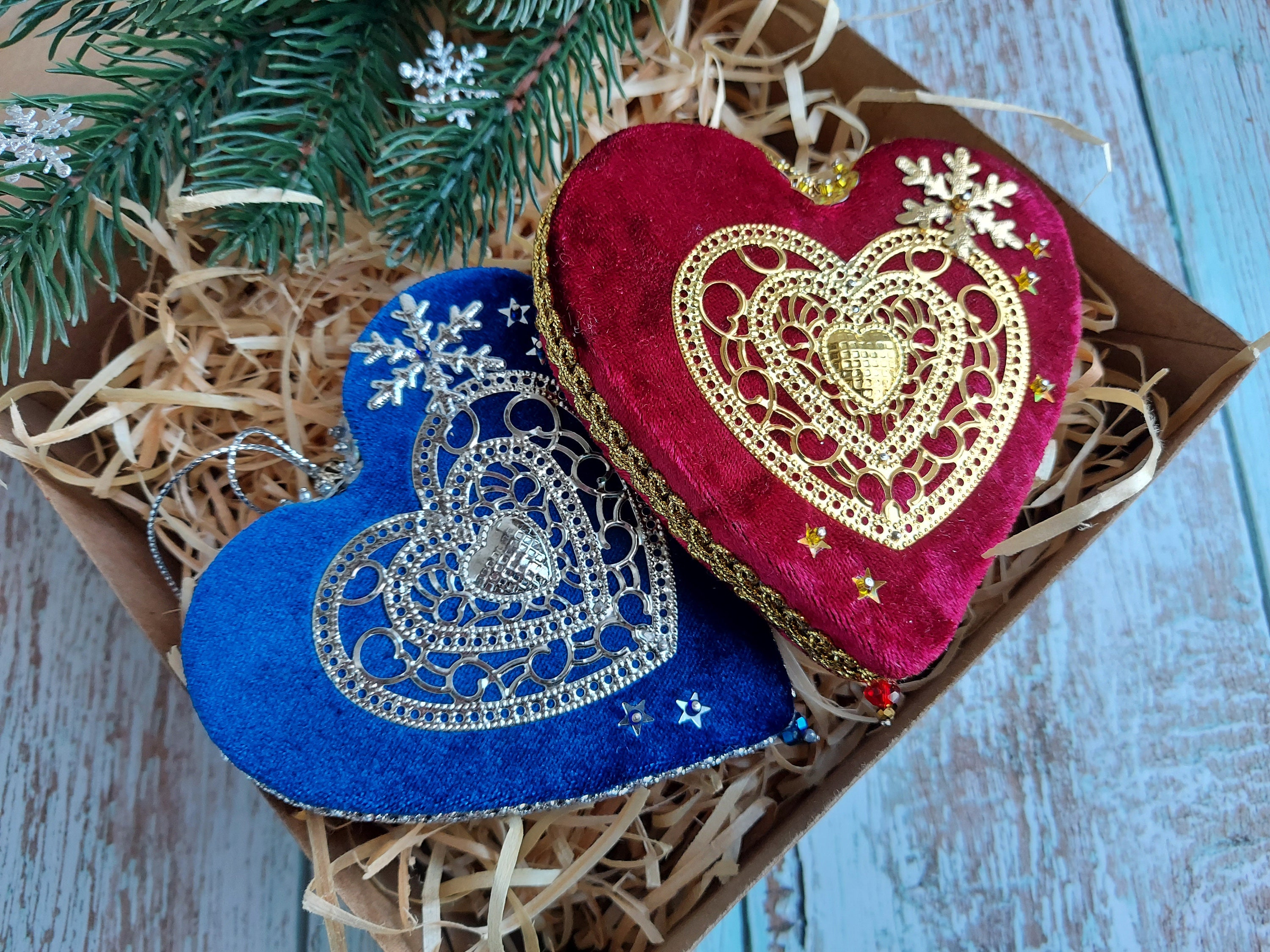 Christmas Heart Set 2 Pcs New Year's Ornament Heart-shaped