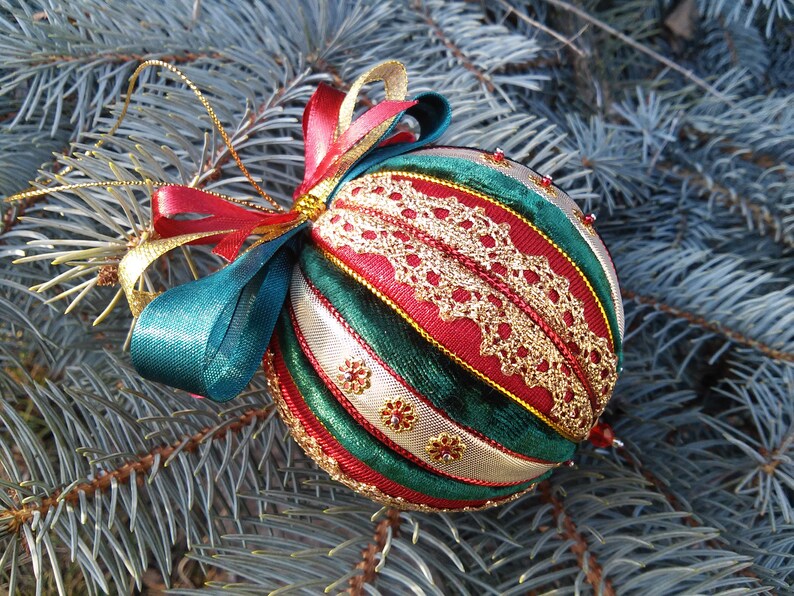 Hanging toy Merry Christmas New year gift Patchwork ball Gift for family New Year's ornament Fir-tree decoration Home decor Christmas toy image 2