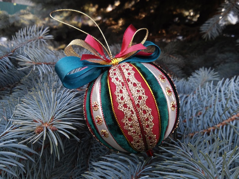 Hanging toy Merry Christmas New year gift Patchwork ball Gift for family New Year's ornament Fir-tree decoration Home decor Christmas toy image 1