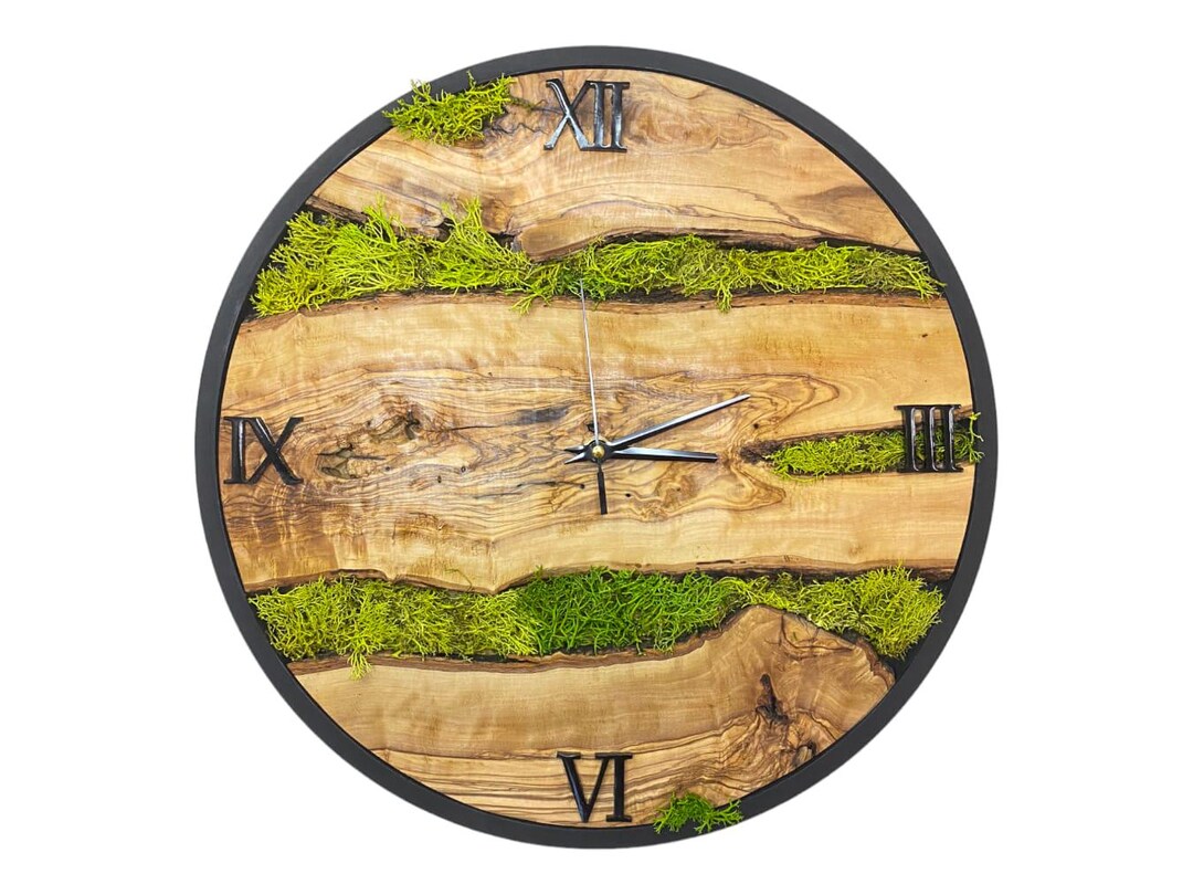 Handmade Moss Wall Clock: Olive Wood, Natural Home Decor (16 Inch) - Etsy