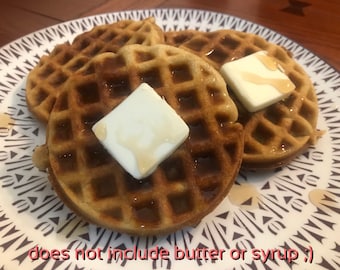 KETO WAFFLES!! 2 Net Carbs Each! 4 waffles in an order. Choose a flavor: Original, Maple, Blueberry, Strawberry, Banana Nut, Chocolate Chip.