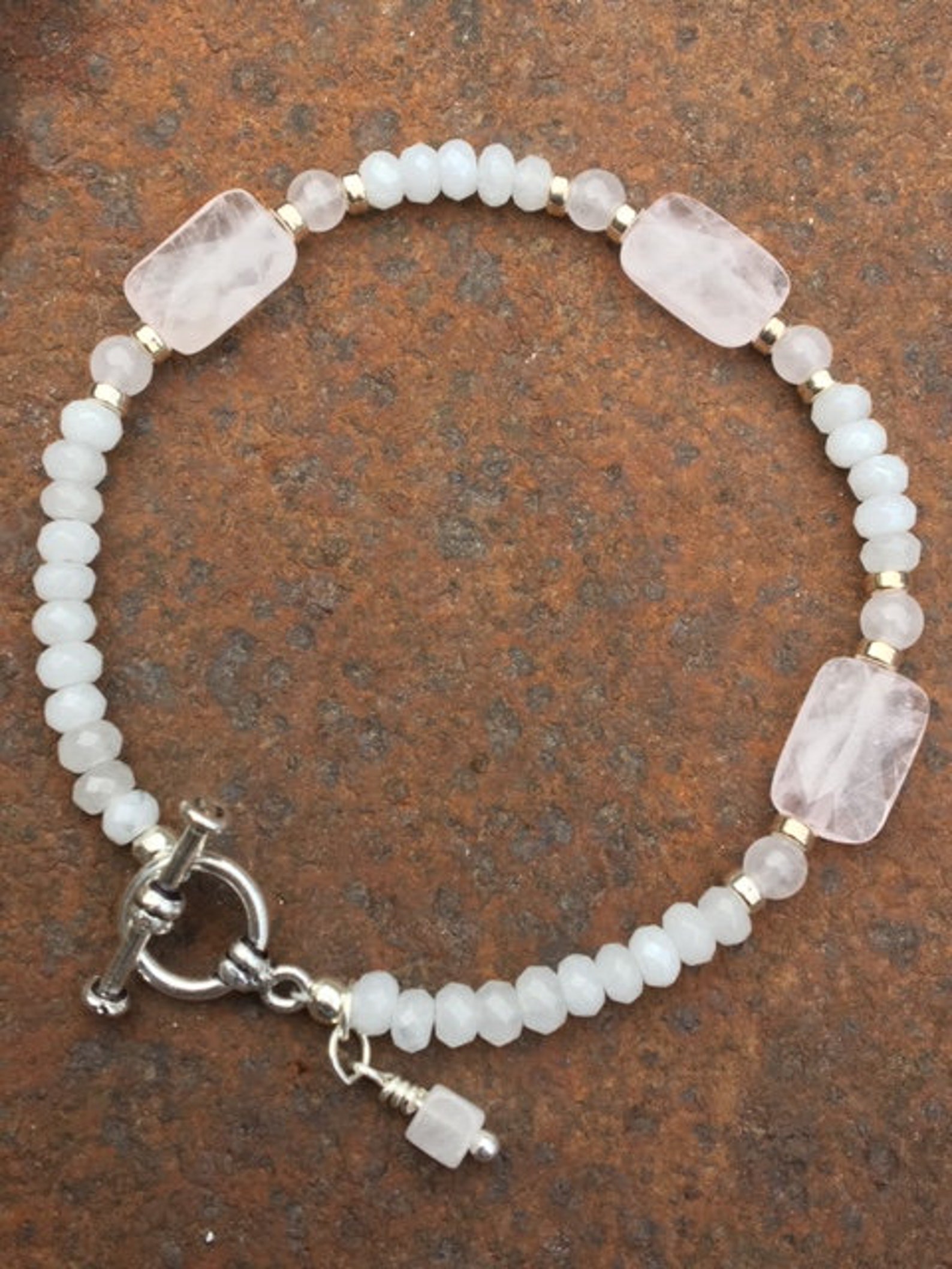 Moonstone and rose quartz bracelet Etsy