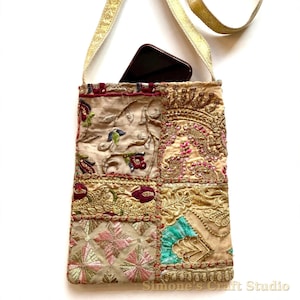 Bohemian Upcycled Sari Patchwork Crossbody Sling Bag, Handmade Hippie Purse