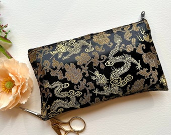 Chinese Brocade Silky Purse.  Mobile Phone Case Dragon Design Bohemian Makeup Bags.