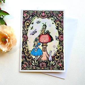 Carte de voeux vierge, cartes de correspondance, conte de fées fantaisiste, pour toutes les occasions, anniversaires, rétablissement, cartes de remerciement. Alice au pays des merveilles