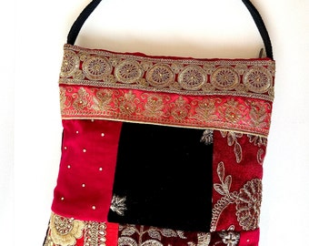 Unique Bohemian Patchwork Zipped Shoulder Crossbody Bag. Perfect Gift For Girl. Handmade Indian Handbag.