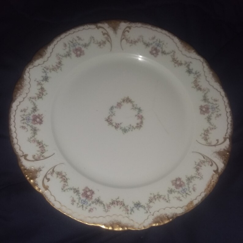 Antique Haviland Limoges France 597 Large 10 Dinner Plate Bows Wreaths Double Gold
