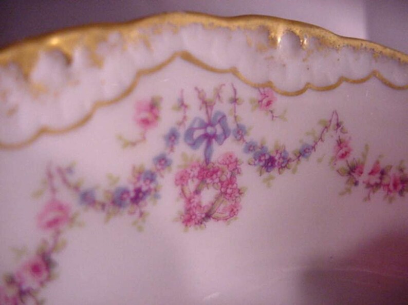 Antique Haviland Limoges France 597 Large 10 Dinner Plate Bows Wreaths Double Gold