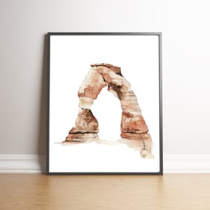 Utah Delicate Arch Watercolor Print, hand painted watercolor art, utah landmark, natural park artwork, minimalist art, red rock art, Arches