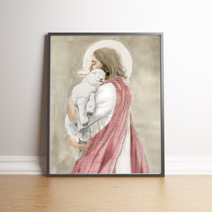 Our Good Shepard, Jesus hand painted watercolor painting art print, 99 sheep, lost sheep, Christian art gift for church leaders, pastors