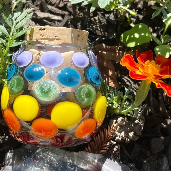 Hand Made Glass Polka Dot Jar with Cork - Rainbow