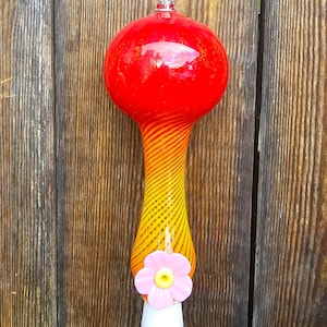 Red, yellow and range glass hummingbird nectar feeder
