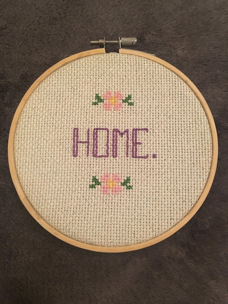 Gift for her Wall hanging Hoop New home Cross Stitch completed Home Quote Gift for him. Gift for home