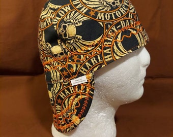 Reversible Harley Davidson Winged Skull Motorcycle Patch welding cap/ pipefitters cap/ welders cap