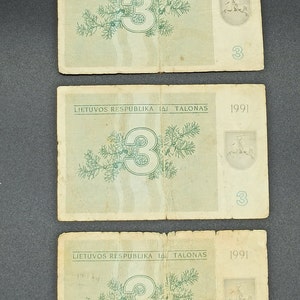 1991 Old Vintage Original Lithuanian Money Banknotes