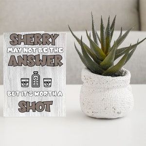 Leuke kaart voor alcoholliefhebber - Sherry is misschien niet het antwoord, maar het is een schot waard - Blanco binnen - Verjaardag Kerst Bedankt kaart