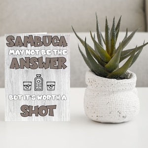 Leuke kaart voor alcoholliefhebber - Sambuca is misschien niet het antwoord, maar het is een schot waard - Blanco binnen - Verjaardag Kerst Bedankt kaart