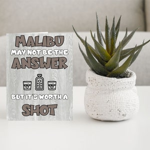 Cartão divertido para amantes de álcool - Malibu pode não ser a resposta, mas vale a pena tentar - em branco por dentro - cartão de agradecimento de aniversário e Natal