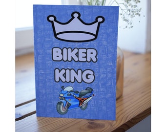 Nice Card For Biker Lover - Biker King - Blank Inside - Birthday Christmas Card - Friend Loves Motorbikes