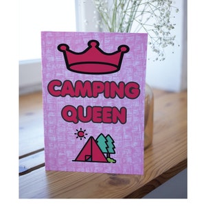 Belo cartão para amante de acampamento - Camping Queen - em branco dentro - Cartão de agradecimento de Natal de aniversário - Amigo adora cartão de férias de acampamento