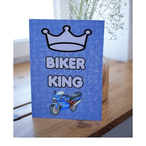 Nice Card For Biker Lover - Biker King - Blank Inside - Birthday Christmas Card - Friend Loves Motorbikes