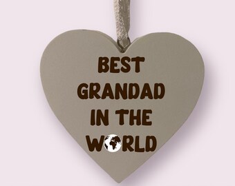 Heart Gift For Grandad - White Heart Plaque - Best In The World - Engraved On White MDF With Lace Ribbon