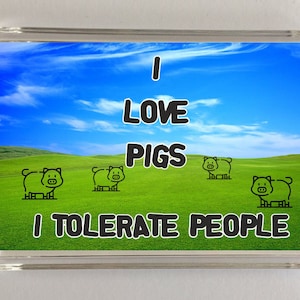 I Love Pigs I Tolerate People, Novelty Fridge Magnet, Ideal Present/Gift for Birthday Christmas, Pig Novelty Gift, Present For Pig Lover