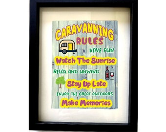 Caravan Gifts - Novelty Picture In Frame - Caravanning Rules - Fun Present For Caravan Lovers - Choose Frame Colour