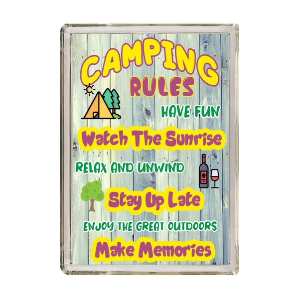 Fun Camping Gift - Camping Rules - Novelty Fridge Magnet - Ideal Present Gift for Birthday Christmas - Camping Lovers Gift