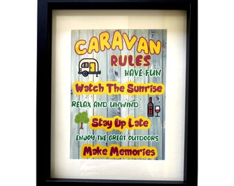 Caravan Gifts - Novelty Picture In Frame - Caravan Rules - Fun Present For Caravan Lovers - Choose Frame Colour