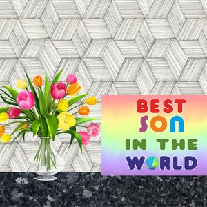 Belle carte pour fils - Meilleur fils du monde - Blanc à l’intérieur pour que vous puissiez écrire - Drôle d’anniversaire Noël Merci cadeau