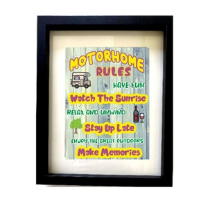 Motorhome Gifts - Novelty Picture In Frame - Motorhome Rules - Fun Present For Motorhome Lovers - Choose Frame Colour