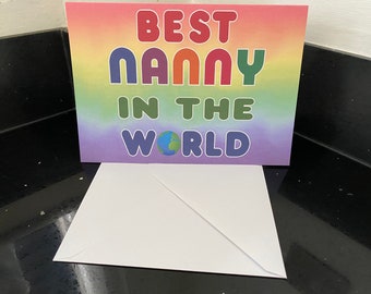 Bonita tarjeta para niñera - La mejor niñera del mundo - En blanco por dentro para que escribas - Día de la Madre Cumpleaños Navidad Gracias