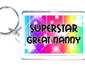 Regalo divertido para la gran niñera - Superestrella - Keyring novedad - Regalo para la Navidad del día de las madres - Me encanta mi gran niñera
