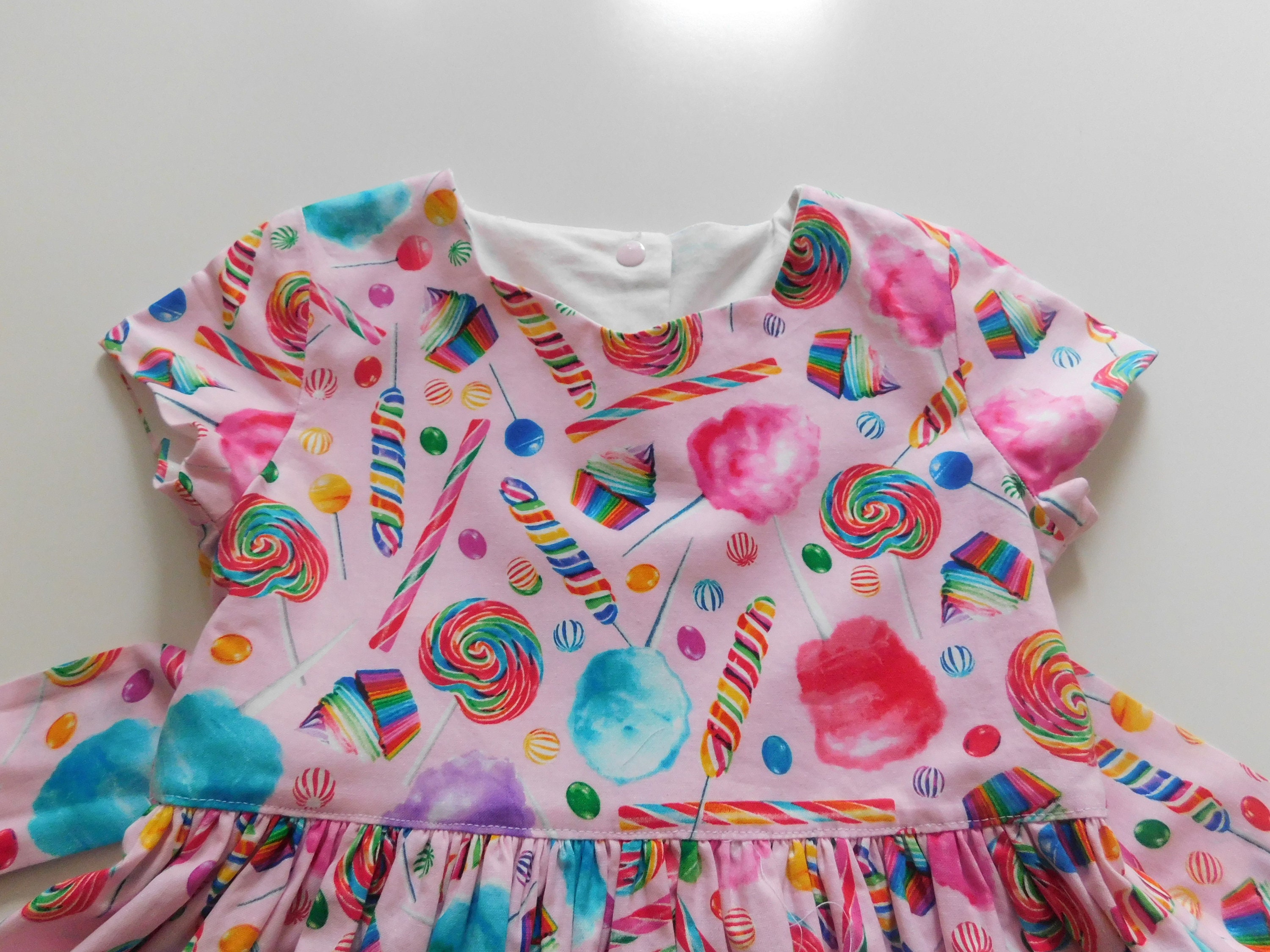 Toddler/Girls pink candy print dress, cupcakes, cotton candy, lollipops