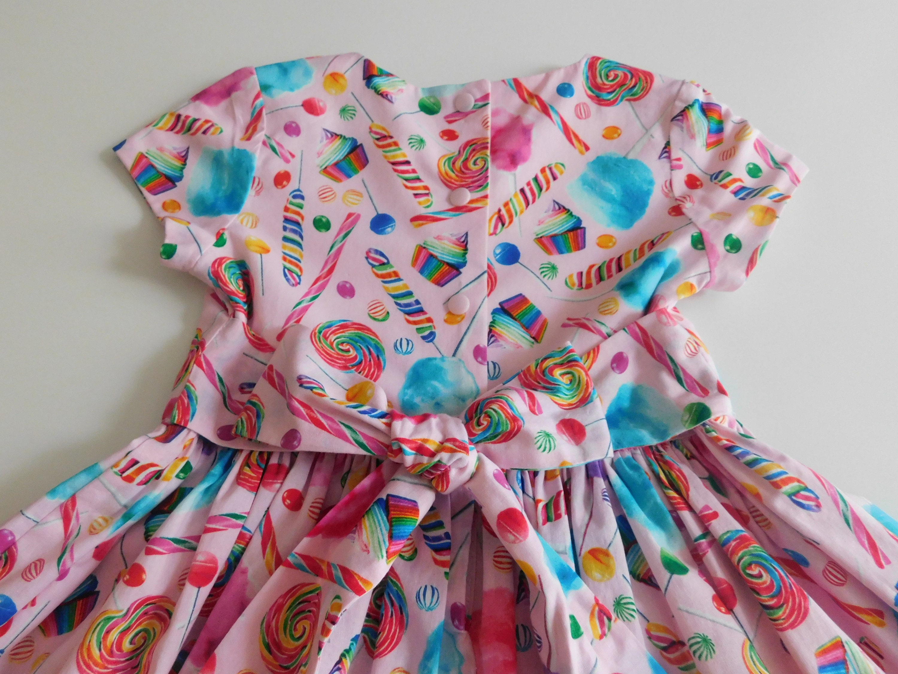 Toddler/Girls pink candy print dress, cupcakes, cotton candy, lollipops