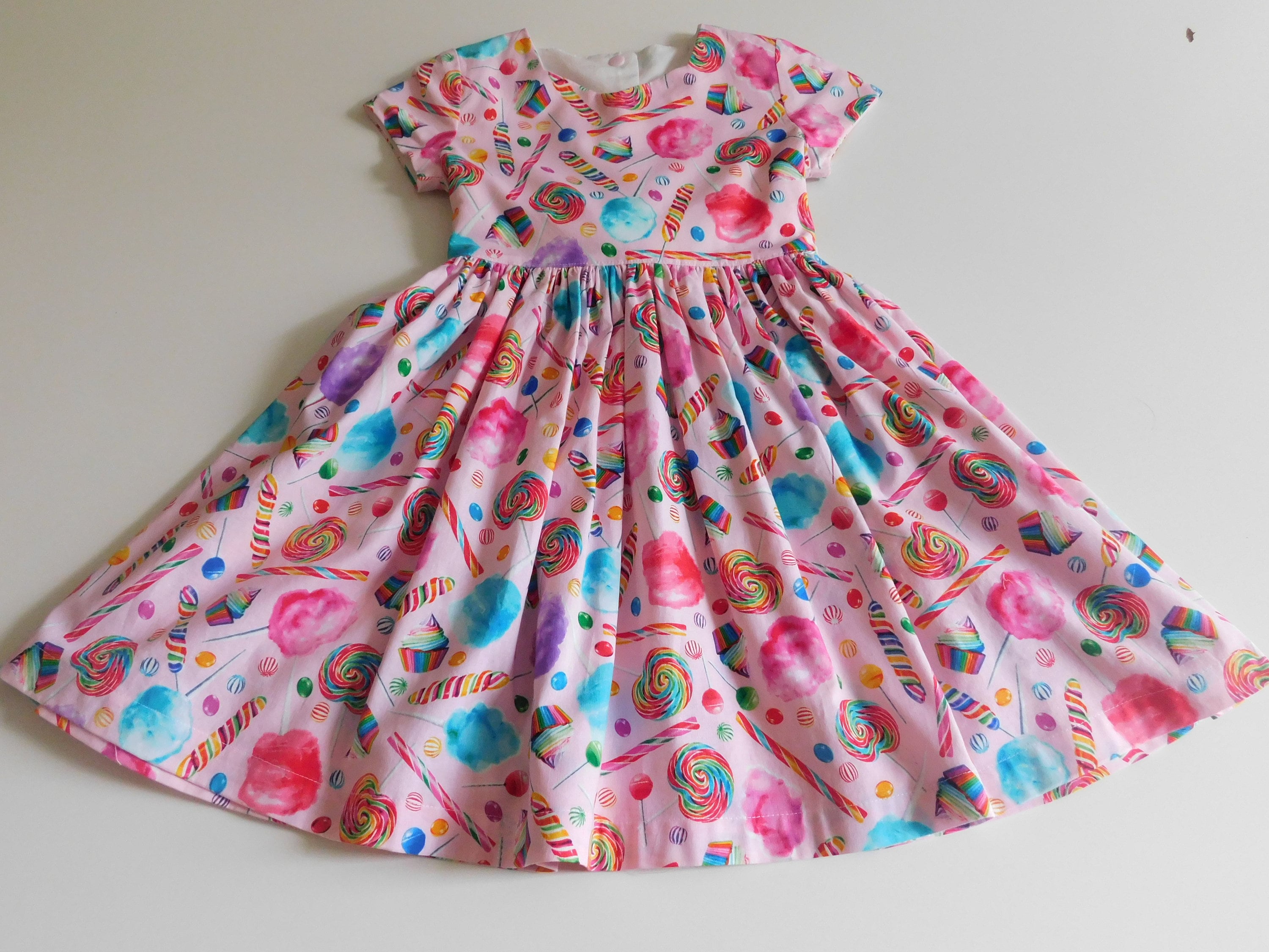 Toddler/Girls pink candy print dress, cupcakes, cotton candy, lollipops