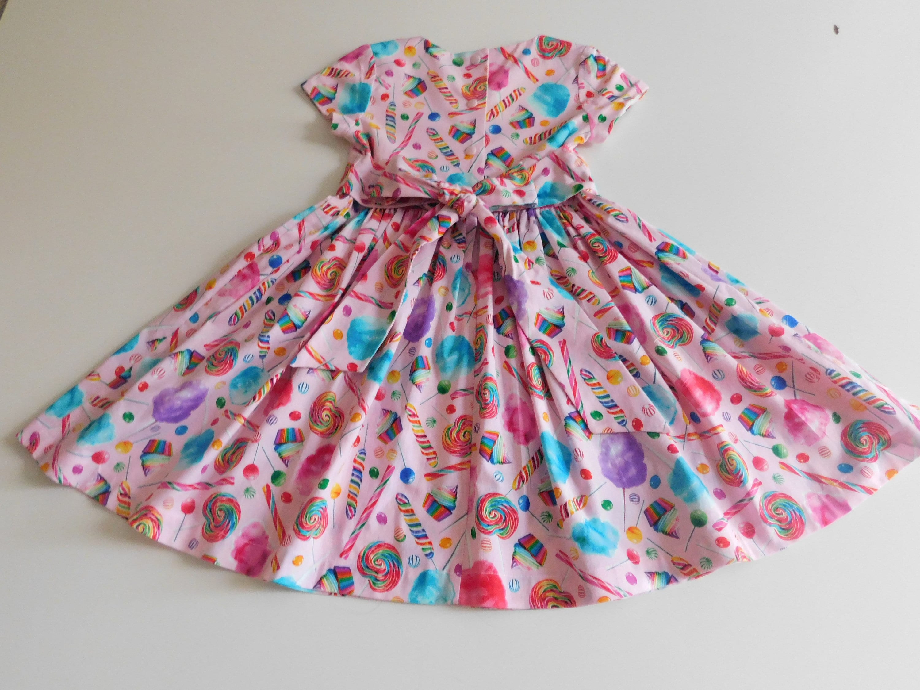 Toddler/Girls pink candy print dress, cupcakes, cotton candy, lollipops