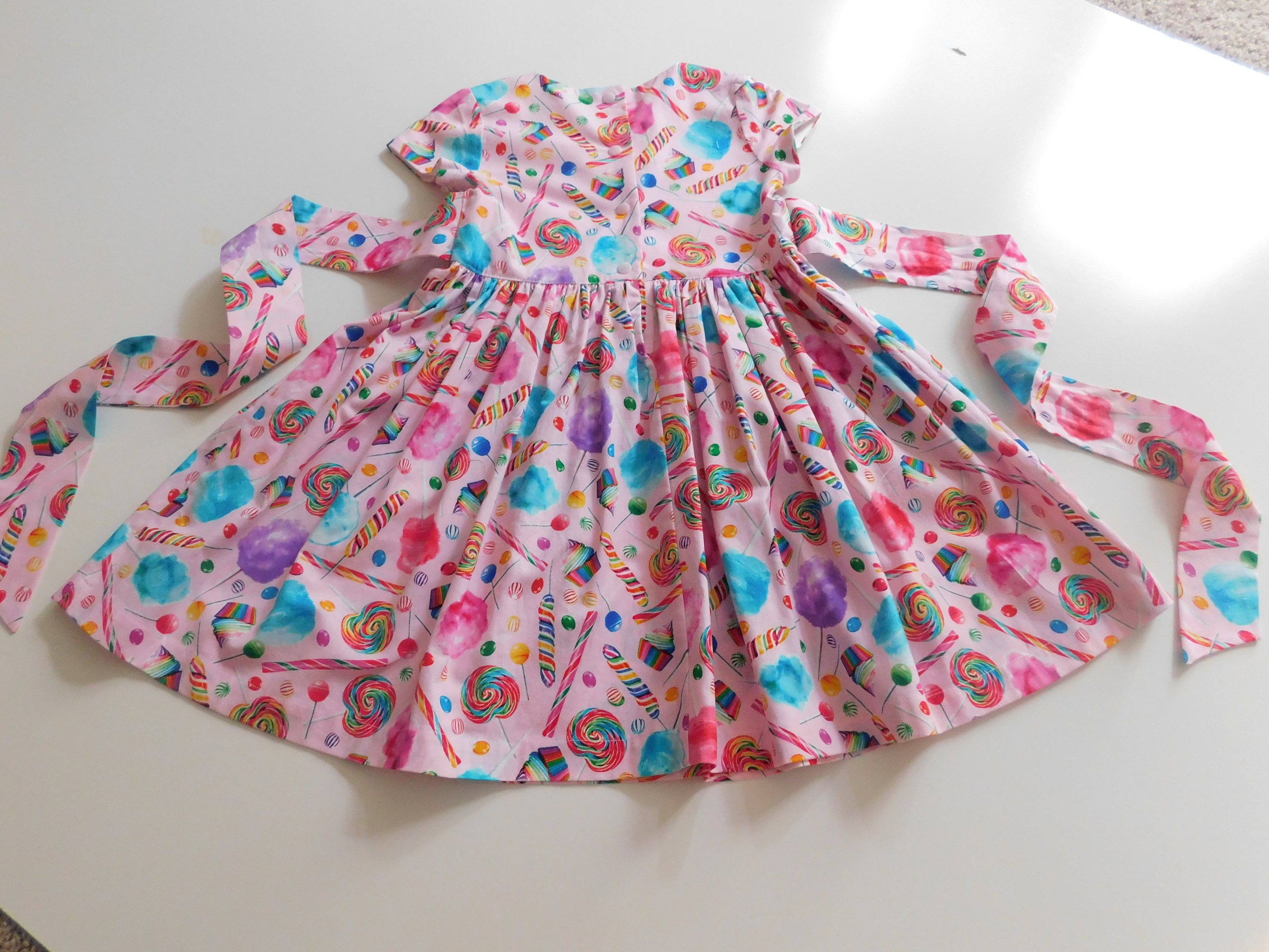 Toddler/Girls pink candy print dress, cupcakes, cotton candy, lollipops