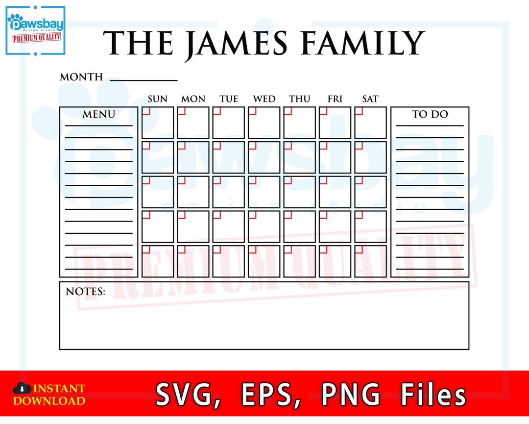 Custom Family Calendar SVG PNG EPS File, Acrylic Planner, Agenda Custom Family Calendar 2025