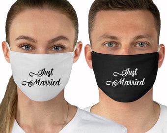 Just Married Bride and Groom Face Masks, Mr and Mrs Masks for Wedding Honeymoon, Custom Fabric Face Masks, Wedding Face Masks, ep271