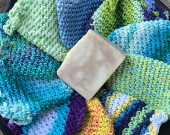 Handmade Local Cotton Scrub Pouch with Handcrafted Soap