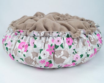 Ferret Bed Ø 50cm | Cotton fabric deers | Fleece taupe | Ferret pillow | Cloud pillow | Ferret Bedding