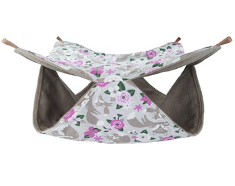 Double hammock 40x40cm | Cotton fabric foxes | Fleece Taupe | Ferrets, guinea pigs, white-bellied hedgehogs, chinchillas, rats