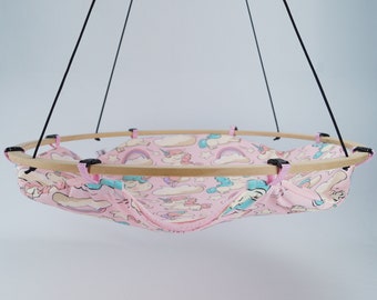 Ferret swing Ø 60cm | Cotton fabric unicorn | Fleece Rosa | Swing for ferrets | Ferret swing | Ferret hammock
