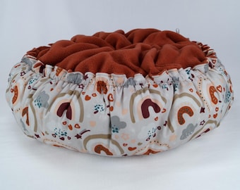 Ferret Bed Ø 50cm | Cotton fabric Rainbows | Fleece Terracotta | Ferret pillow | Cloud pillow | Ferret Bedding