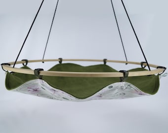 Ferret swing Cover Ø 60cm | Cotton fabric vintage flowers | Fleece olive green | Swing for ferrets | Ferret swing | Ferret hammock