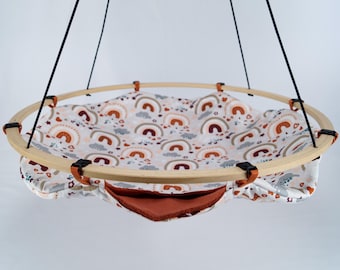 Ferret swing Hidey Cover Ø 60cm | Cotton fabric Rainbows | Fleece Terracotta | Swing for ferrets | Ferret swing | Ferret hammock